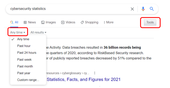 Cybersecurity statistics on google